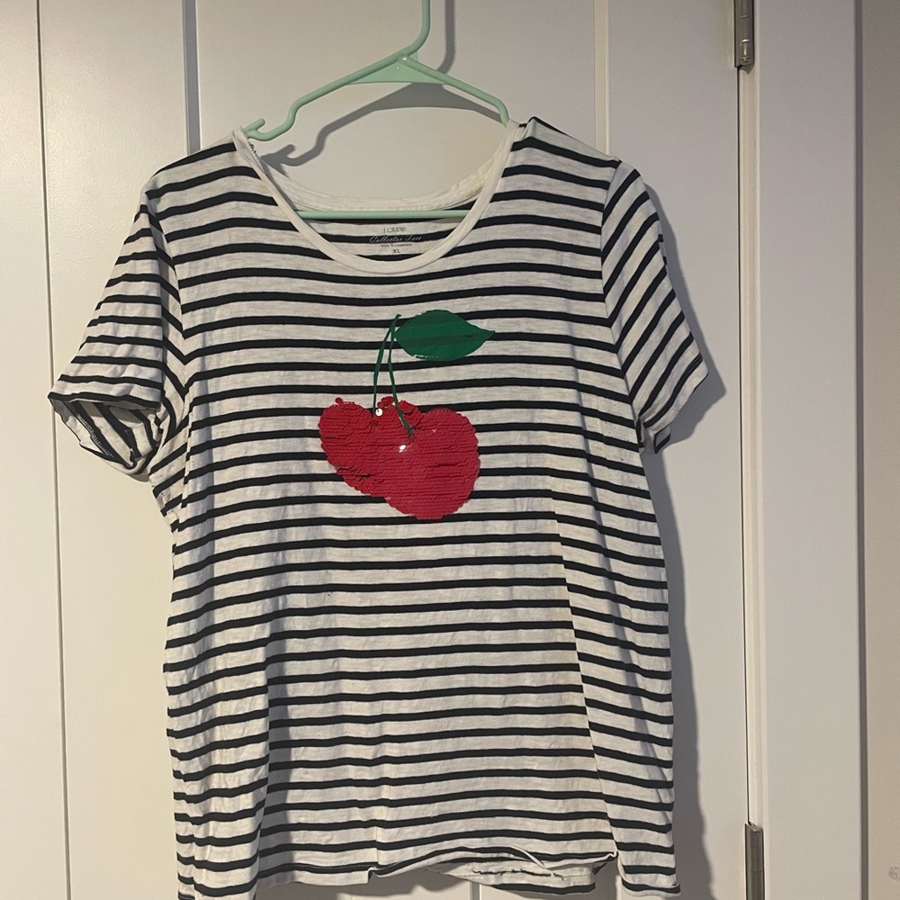 J. Crew Striped Tee with Red Cherry Design
